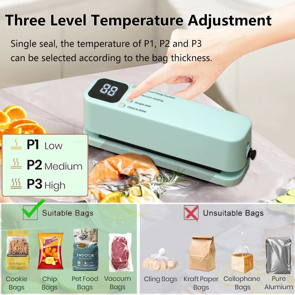 Mini Vacuum Sealer USB Rechargeable Food Packaging Plastic Sealing Machine Wireless Vacuum Sealer Pump With Reusable Zipper Bag