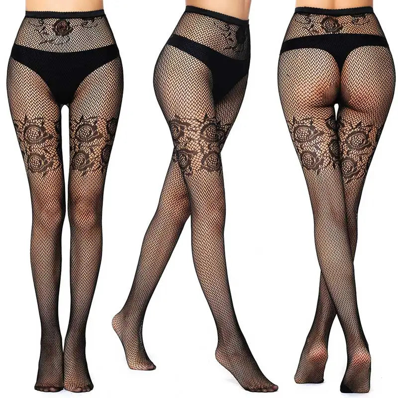 Sexy Mesh Stockings Print Patterns Flower Heart Skull Nylon Push Up  Slim Women Fishnet Tights Y2k Party Club Gothic Pantyhose