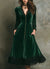 Women's Vintage Gothic Velvet Dress Solid Long Sleeves V Neck Button Lace Trim Midi Dress Pockets Elegant Party Evening Dresses