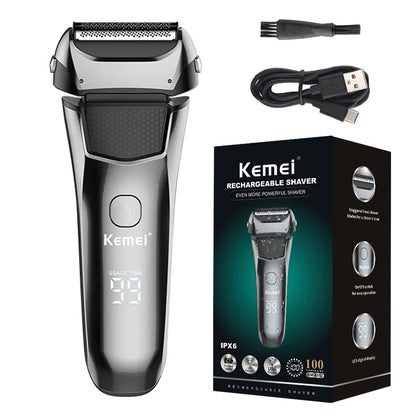 Original Kemei Wet Dry Waterproof LCD Display Electric Shaver Beard Electric Razor For Men Facial Shaving Machine Rechargeable