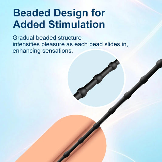 Silicone Vibrating Urethral Sound for Intense Stimulation, Electric Prostate Massager Toy, Soft & Flexible Beaded Design