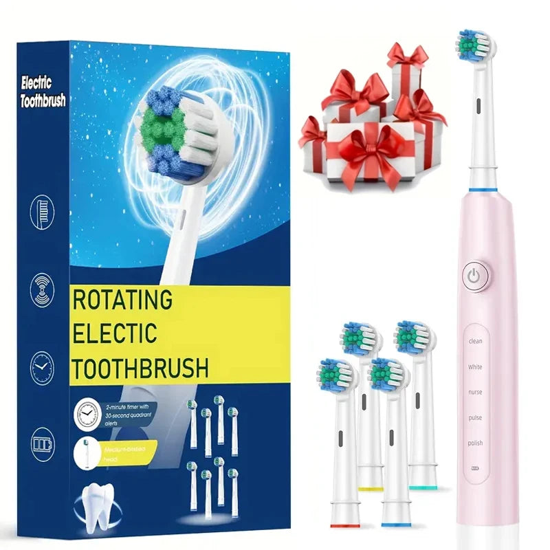 Electric Toothbrush Rechargeable Deep Clean Whitening Teeth for Adult Toothbrush Rotation Toothbrush with 4/8 Replacement Heads