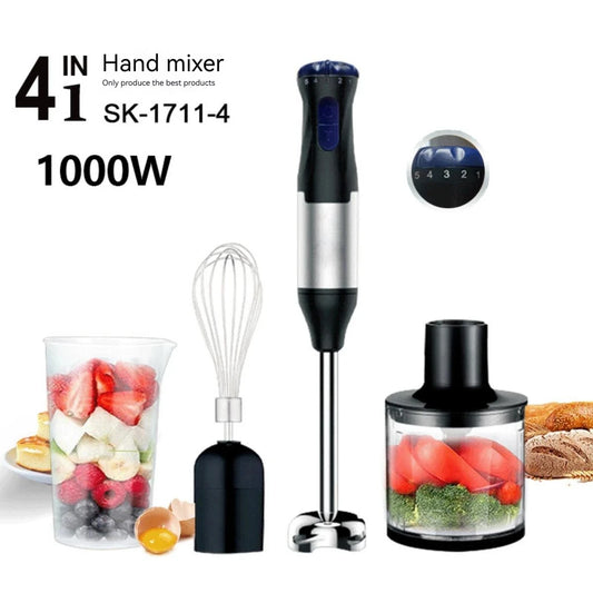 4 in 1 1000W Electric Hand Blender,stainless steel blade hand blender, meat and vegetable immersion, egg juicer set