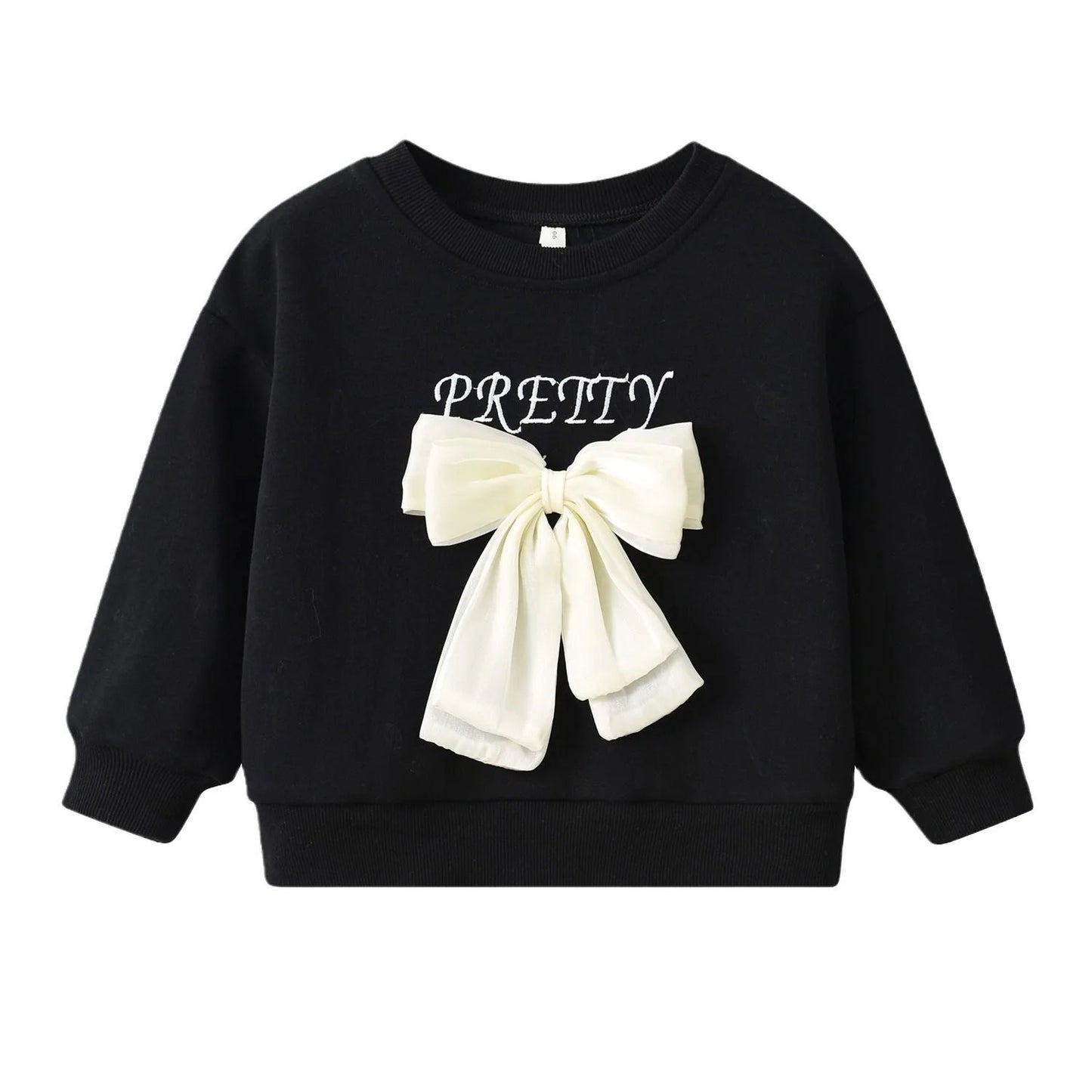 Girls' Bow Long Sleeve Round Neck T-Shirt - Sweet Casual Fall Winter Top for Toddler Kids Autumn Fashion