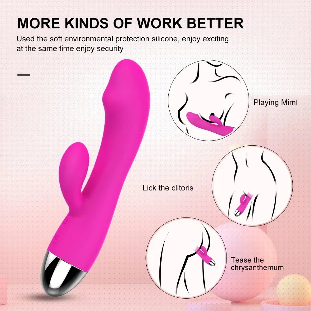 Dual-Headed Multi-Speed G-Spot Vibrator for Women, Body-Safe Silicone Clitoral and Vaginal Stimulator with Ergonomic Design