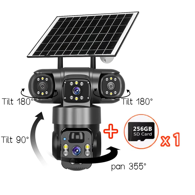 15MP 8K 3 Lens solar security cameras wifi outdoor Waterproof PIR Night Vision Two-Way Audio Mobile Tracking Security IP Cameras