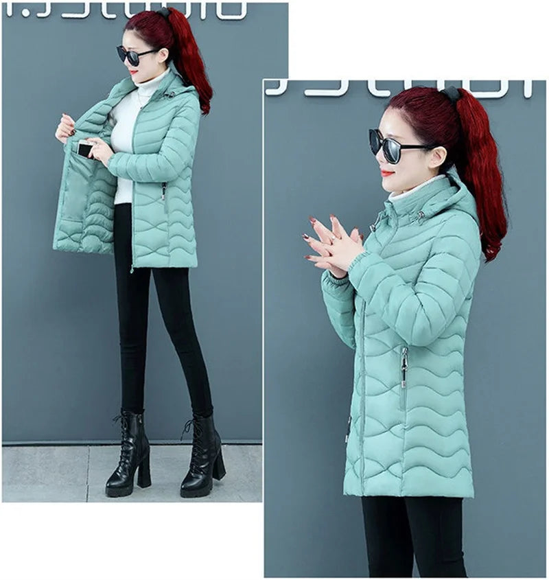 New Women Cotton Coat Autumn Winter Jacket Coat Middle-Aged Elderly Mothers Padded Hooded Keep Warm Down Cotton Overcoat Parkers