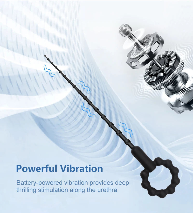 Silicone Vibrating Urethral Sound for Intense Stimulation, Electric Prostate Massager Toy, Soft & Flexible Beaded Design