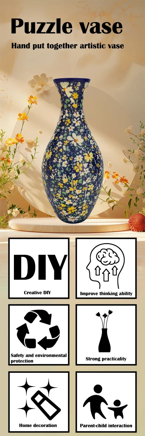 3D Puzzle Vase Building Blocks Unique Flower Vase Curved Puzzle Pieces House Warming Gift for Flower Arrangements Home Christmas