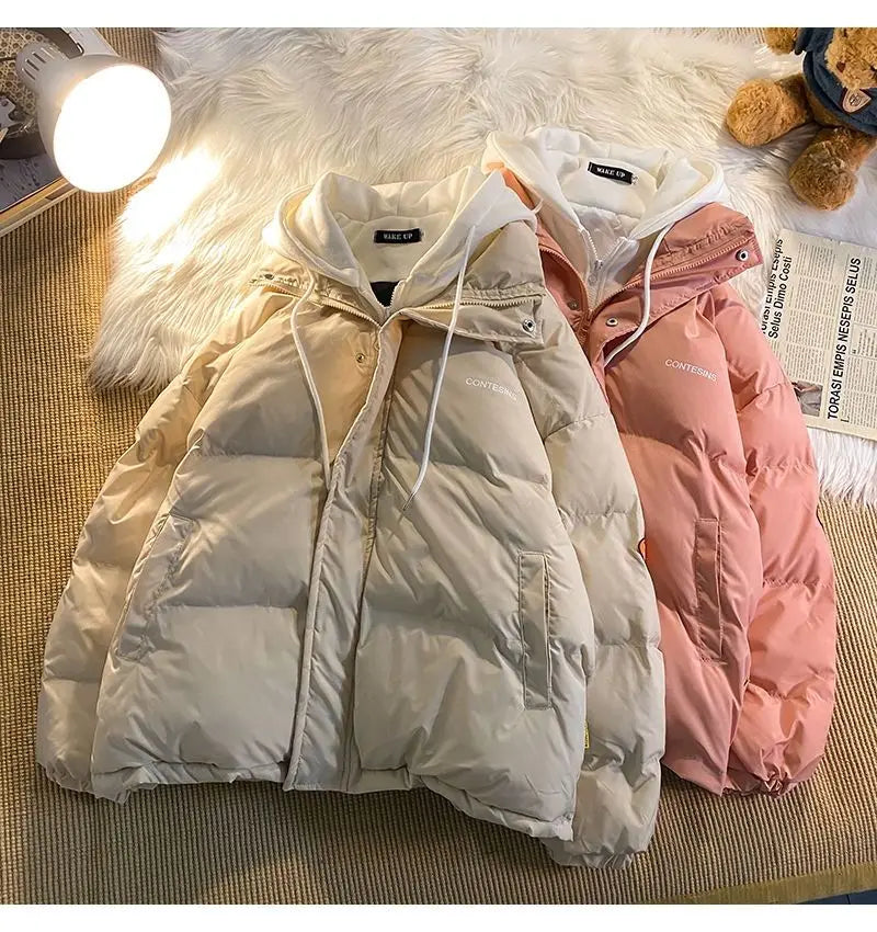 2026 Korean Winter Leisure Cotton Clothes Women Parker coat Y2K Multi-functional Fake Two Pocket Zipper Down Jacket Thick Coat