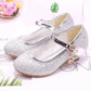 Girls High Heels Children's Leather Shoes Small Children Princess Single Shoes Sequins Students Dance Performance Gift