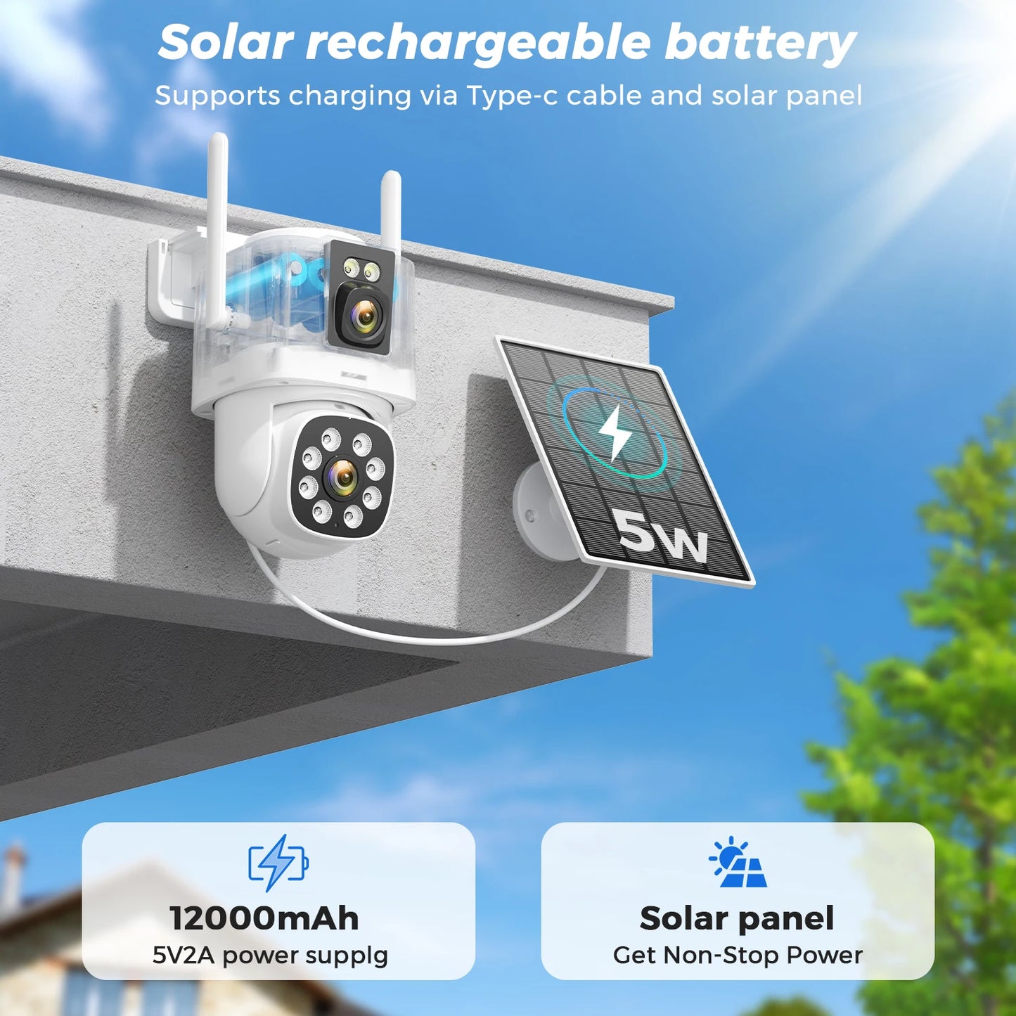 8MP 4K AOV Solar Camera Wifi 7/24 Recording Wireless Outdoor Surveillance Camera Dual Lens 365 Days Standby Home Security ICSEE