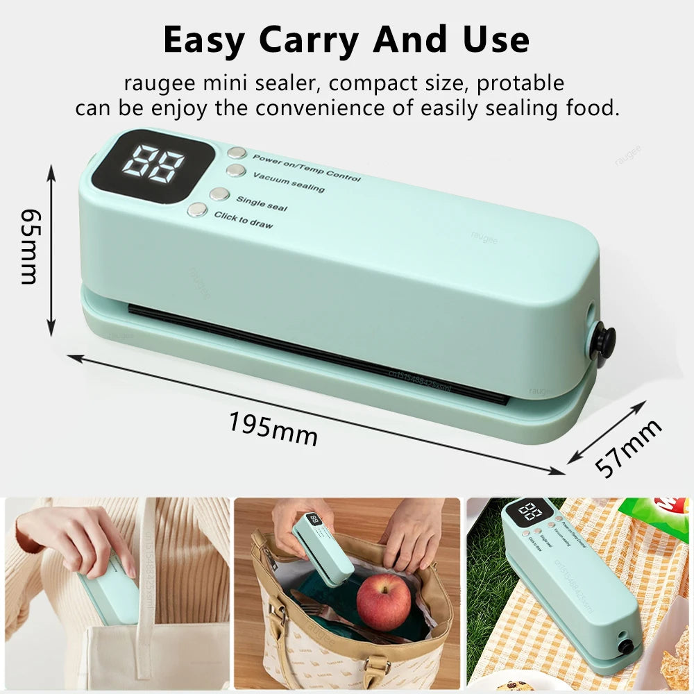 Mini Vacuum Sealer USB Rechargeable Food Packaging Plastic Sealing Machine Wireless Vacuum Sealer Pump With Reusable Zipper Bag