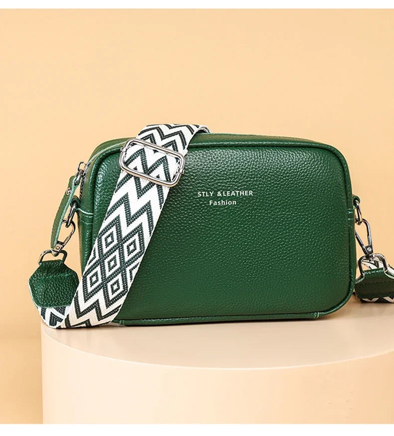 100% Genuine Leather Women Shoulder Bag 2025 New High Quality Cowhide Female Crossbody Bags Wide Shoulder Strap Girls Handbag