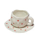 Cute Hand Pinch Irregular Painted Small Red Love Coffee Cup Plate Underglaze Ceramic Afternoon Tea Cup Plate Set