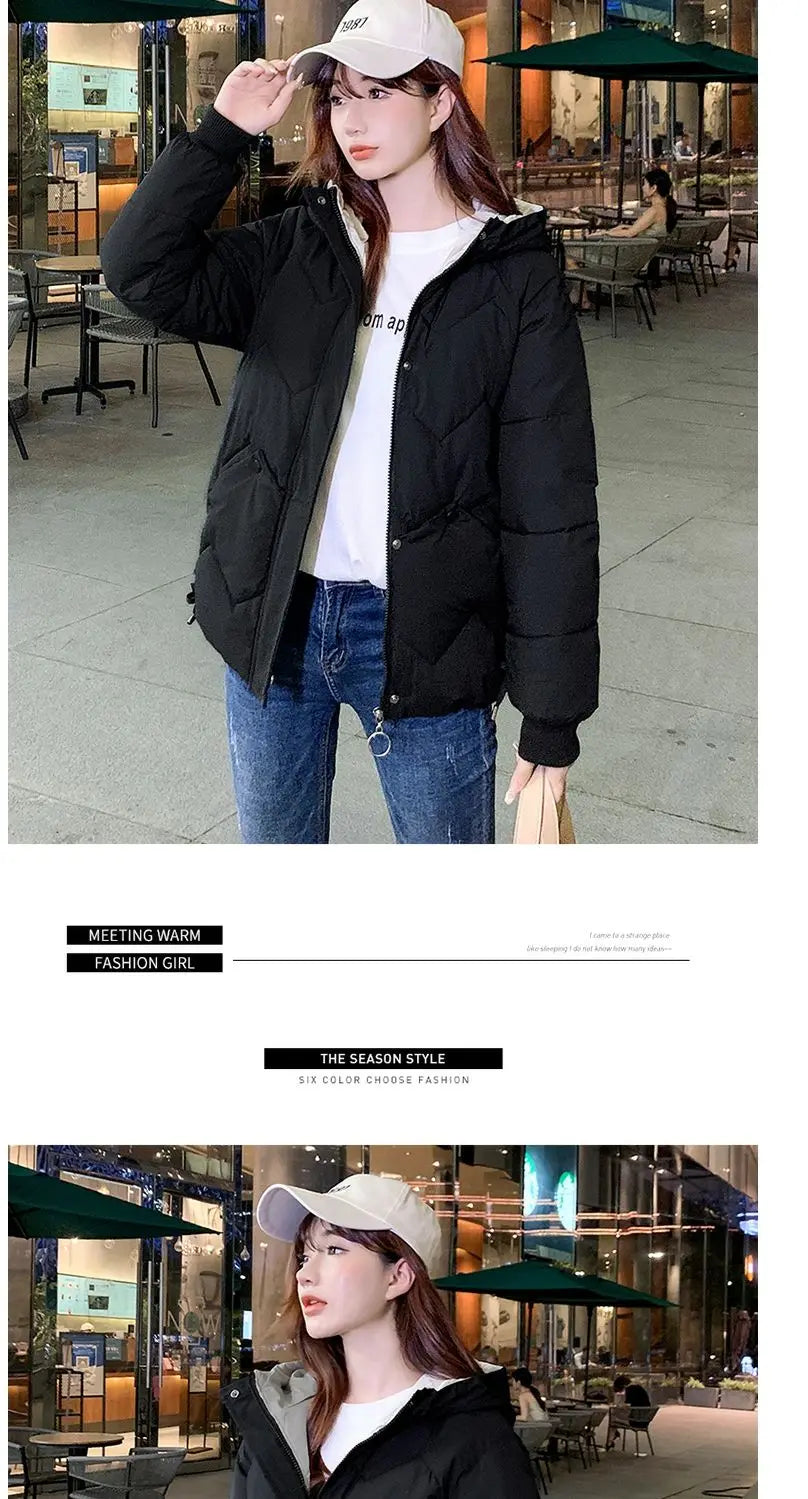 2023 Winter New Parkas Women Short Overcoat Thick Hooded bread Cotton Padded Jackets Coats Female Outwear loose cotton jacket