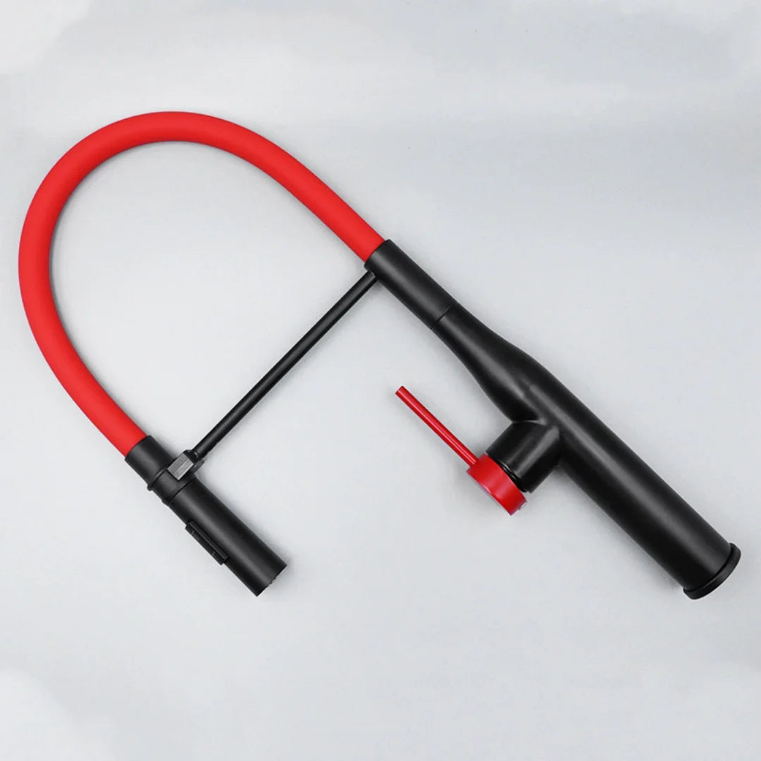 Tuqiu Gray Pull Down Sink Faucet Brushed Nickel Kitchen Faucet Tap Hot and Cold Red Spring Faucet SUS304 Rotation Pull Down