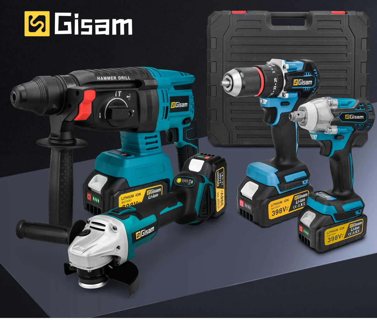 Gisam Brushless Power Tools Sets Electric Impact Wrench Electirc Drill Angle Grinder Electric Hammer For Makita 18v Battery Pins