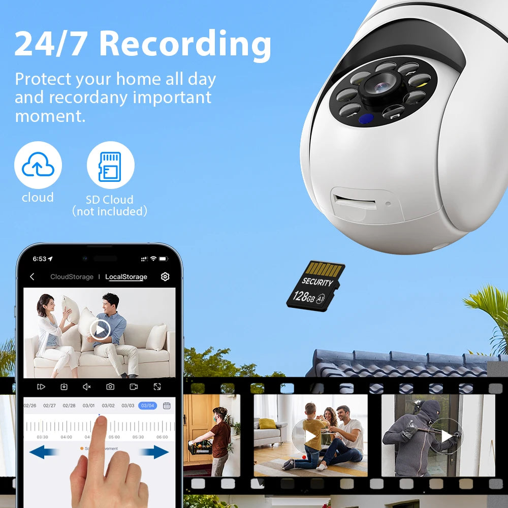 Hiseeu 3MP Wifi PTZ IP Camera E27 Light Bulb Camera Night Vision Auto Tracking Two-way audio Wireless CCTV Surveillance Security