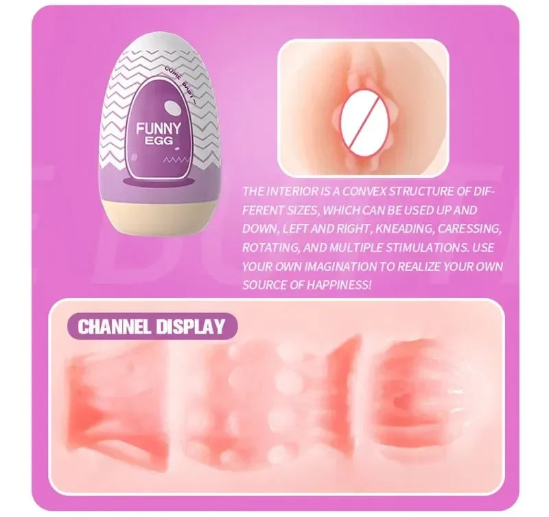 New Egg-Shaped Portable Male Masturbator Made of Soft Rubber with Realistic Vagina Texture Design Penis Massage Adult Sex Toy