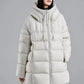Winter Hooded Warm Mid Length Down Jacket Female Double Zipper Solid Parker Outwears Women 90% White Duck Down Loose Down Jacket