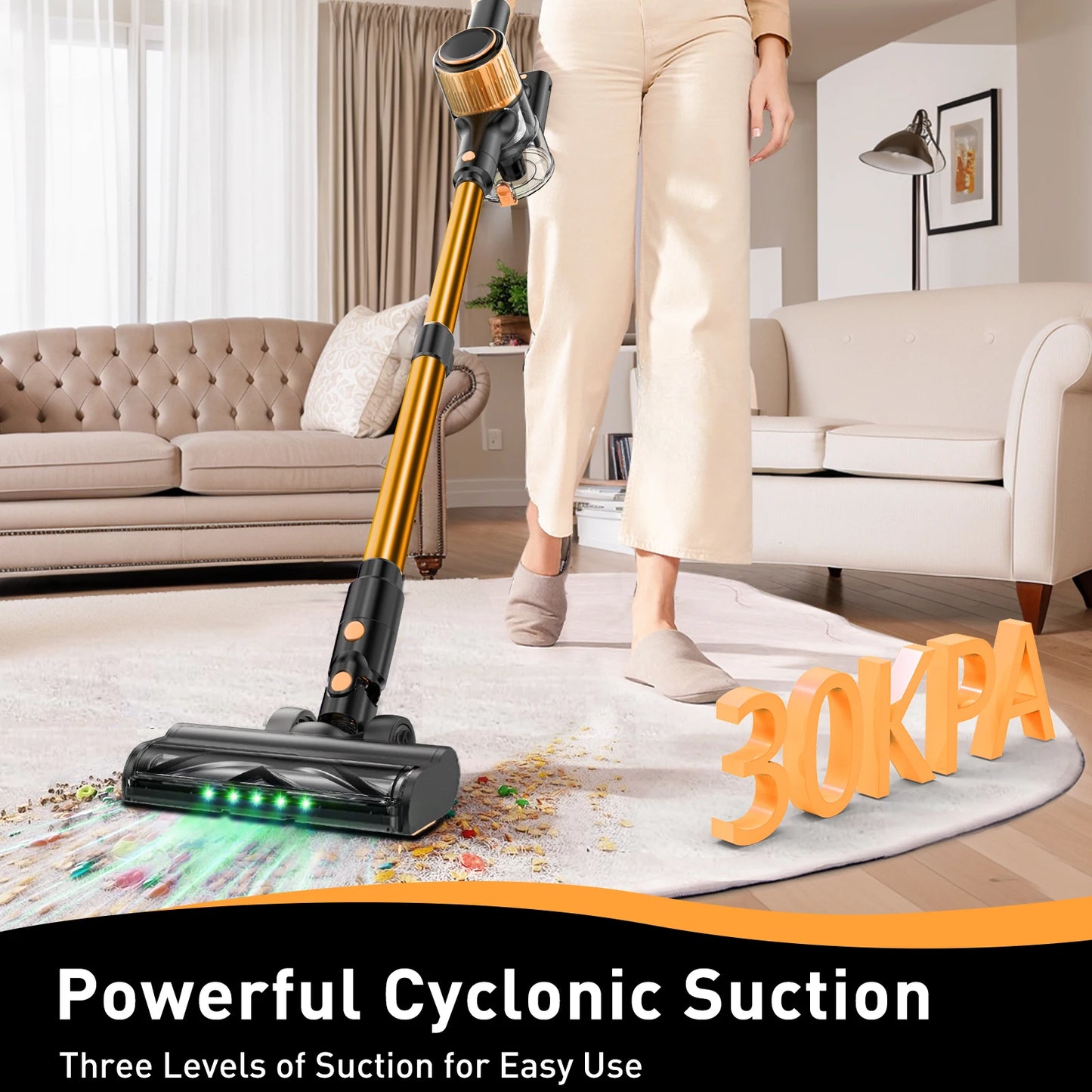 Cordless Vacuum Cleaner 8 in 1 Powerful Suction Lightweight,LED Display,45Mins Detachable Battery Vacuum for Floor/Carpet/Pet