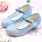 Girls High Heels Children's Leather Shoes Small Children Princess Single Shoes Sequins Students Dance Performance Gift