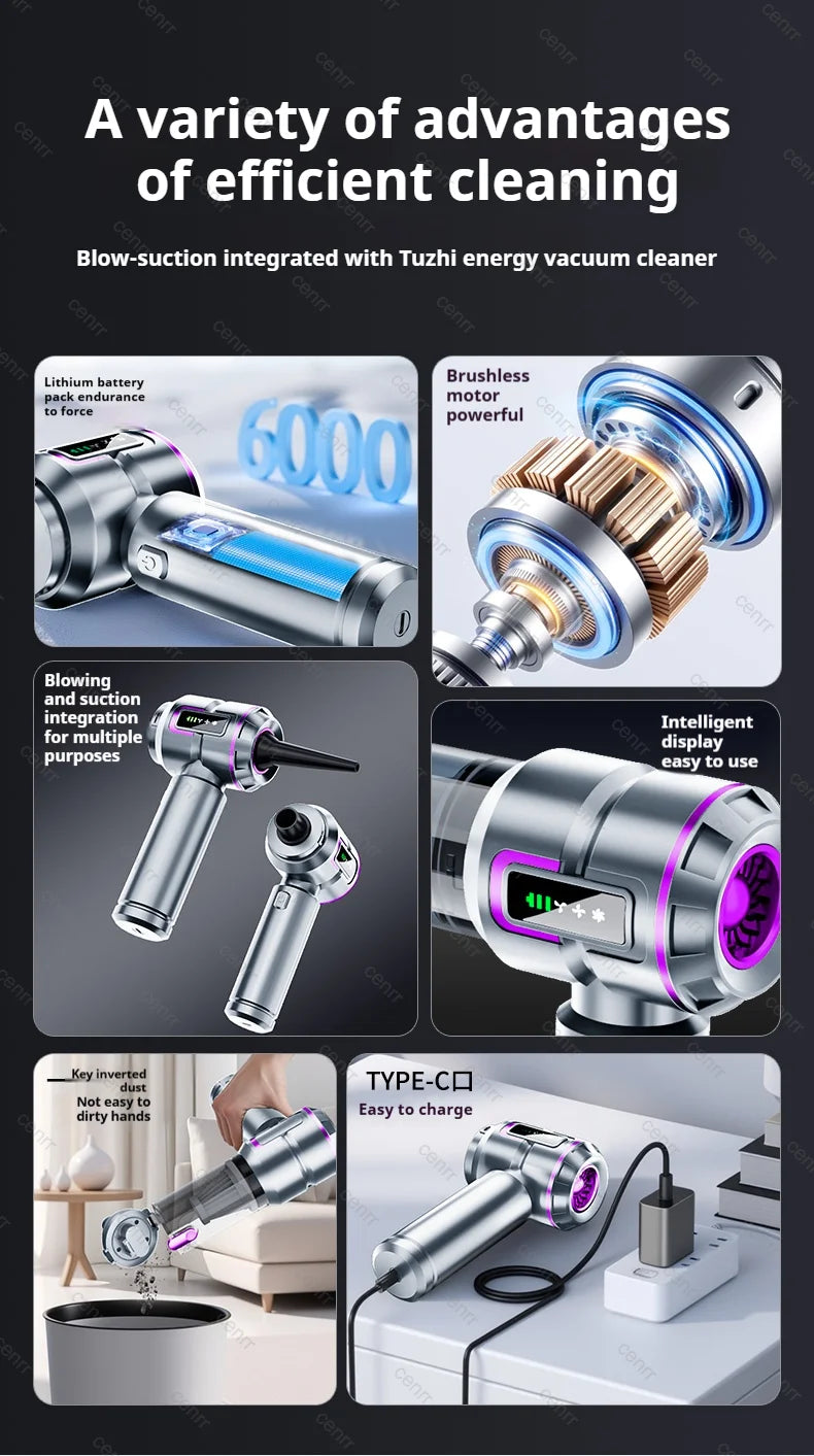 Mini Car Vacuum Cleaner 998000PA Cordless Powerful for Home Handheld Blower Car Cleaner Portable Car Vacuum Cleaner