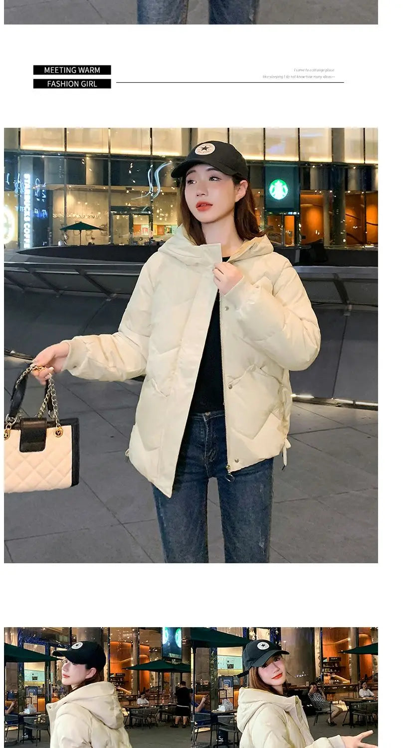 2023 Winter New Parkas Women Short Overcoat Thick Hooded bread Cotton Padded Jackets Coats Female Outwear loose cotton jacket