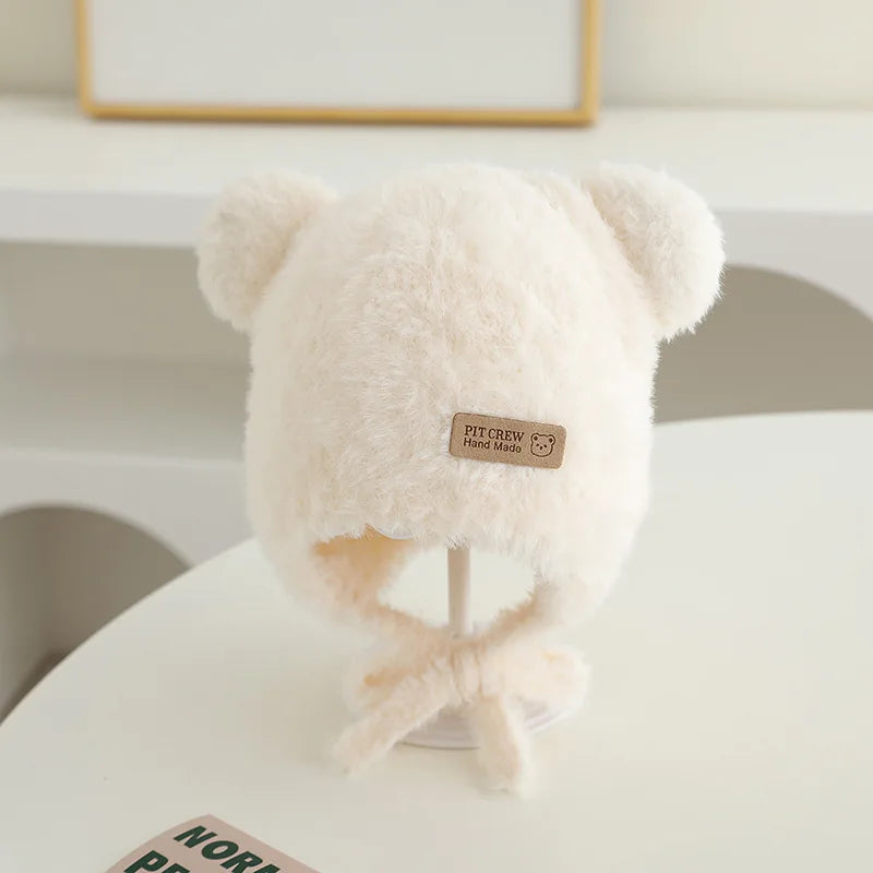 Baby Bear Ear Protection Hat Winter Plush Earmuffs Cap 1-3Year Boys Girls Toddler Warm Headgear Bonnet Solid Velvet Kids Beanies