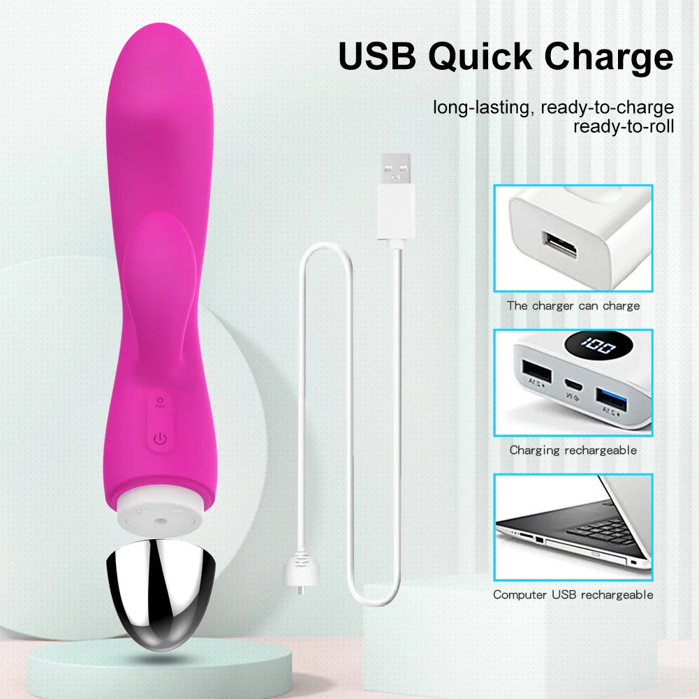 Dual-Headed Multi-Speed G-Spot Vibrator for Women, Body-Safe Silicone Clitoral and Vaginal Stimulator with Ergonomic Design