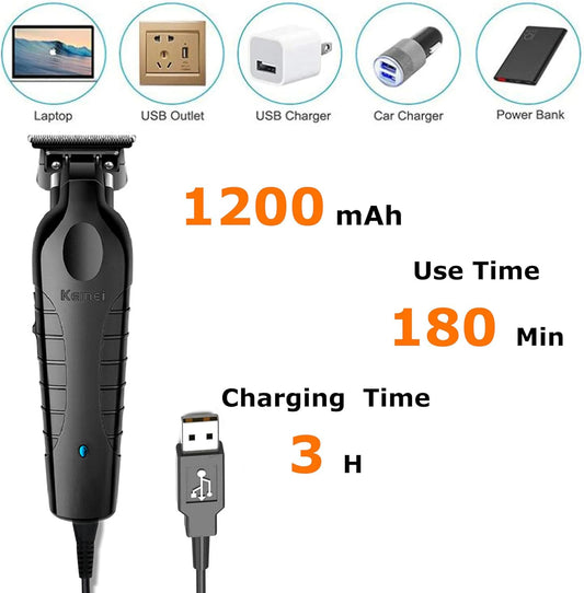 Kemei 2299 professional men's hair/beard trimmer with zero gap hair clipper and T-shaped blade, cordless charging
