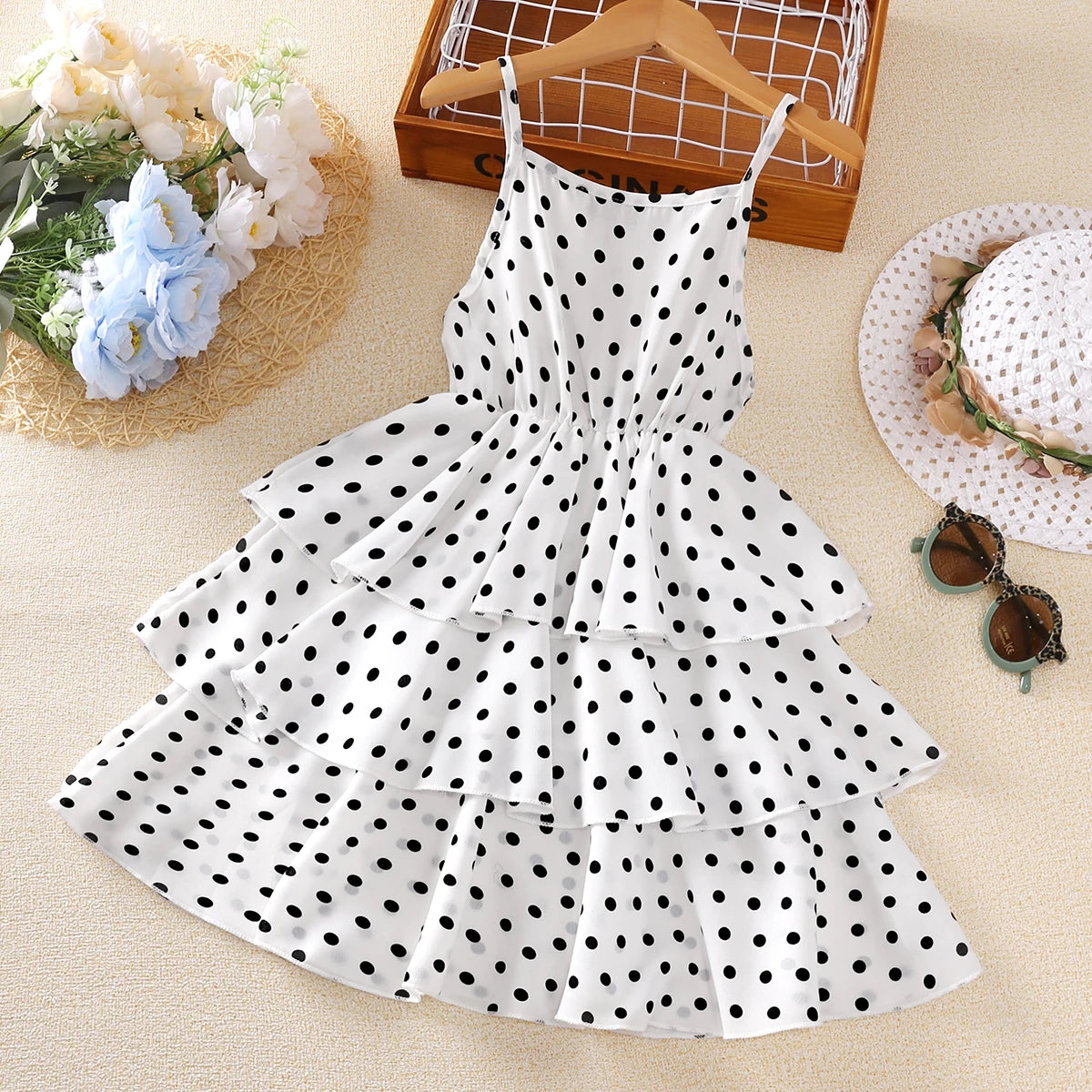 Dress Kids Girls 4-12 Years Black Polka Dot Dress For Girls Stylish Girls Vacation Holiday Clothes Kids Clothes Dress