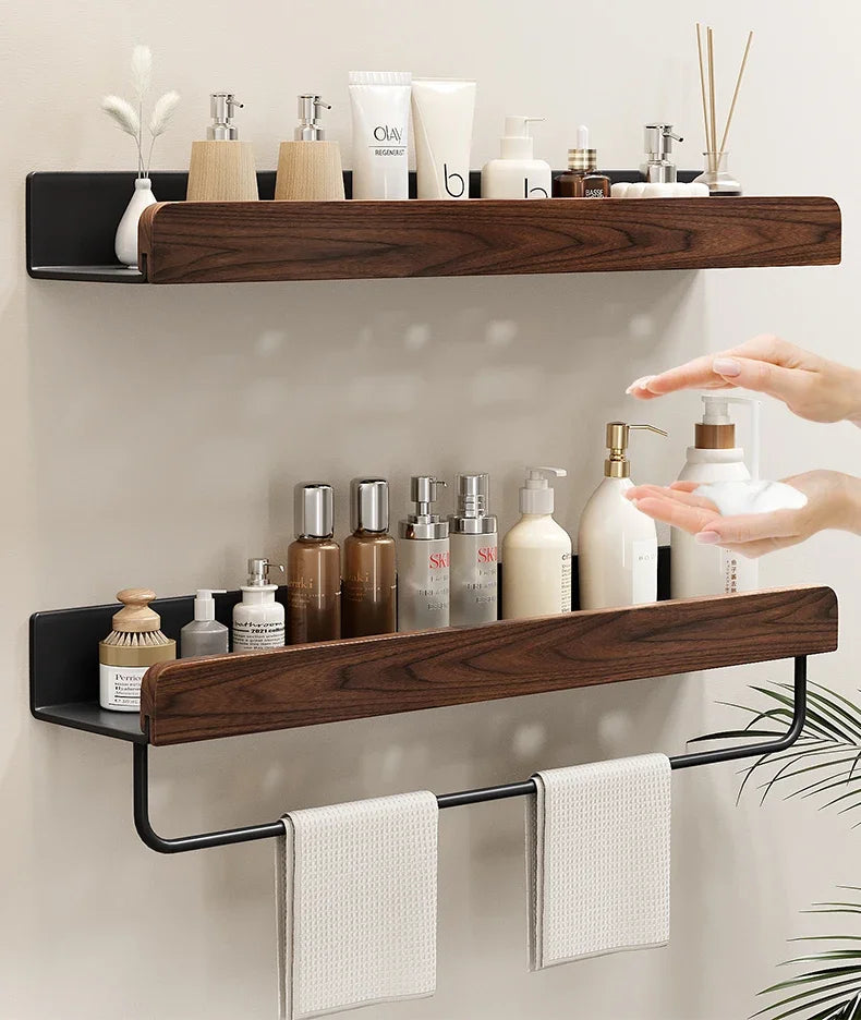Walnut bathroom toilet shelf no punch toilet sink restroom wall storage towel racks