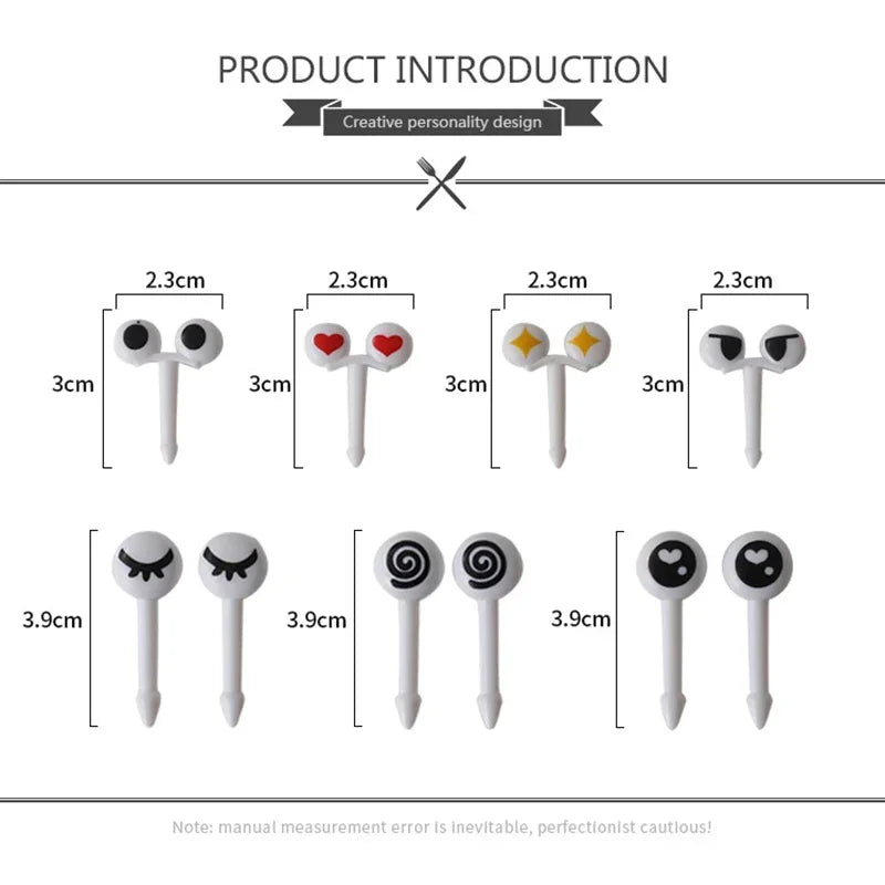 10Pcs/Set Mini Skewers Cute Cartoon Eyes Kawaii Lunch Bento Box Food Fruit Picks Fork Sticks Buffet Sandwich Toppers Decor fork