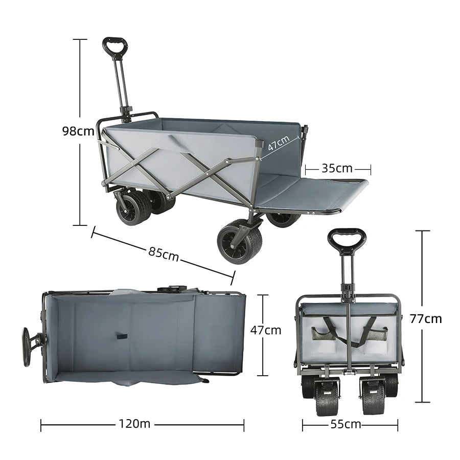 Extra Long Extender Collapsible Wagon Cart Large Weight Capacity Heavy Duty Beach Wagon Cart Outdoor Portable Camping Equipment