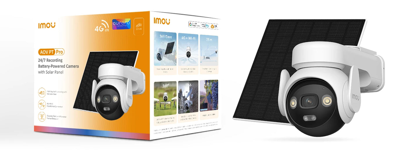 IMOU AOV PT Pro 5MP With Solar Panel 360° PTZ Outdoor Security Camera 4G LTE Wifi Aurora Color Night Vision Auto Track IP Camera