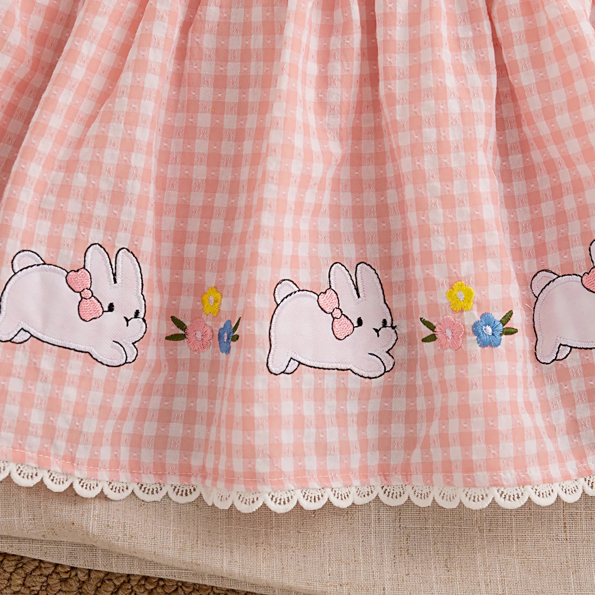 Sweet White Lace Baby Girl Dress, Summer New Cute Little Plaid Rabbit Children'S Clothing (9 Months -4 Years Old)