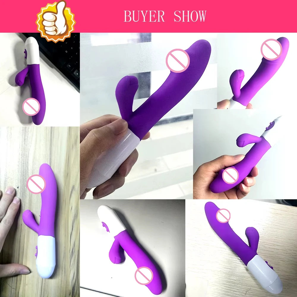 Silicone G Spot Dildo Rabbit Vibrator Dual Vibration 10 Speeds Female Vagina Clitoris Massager Adult Sex Toys For Women