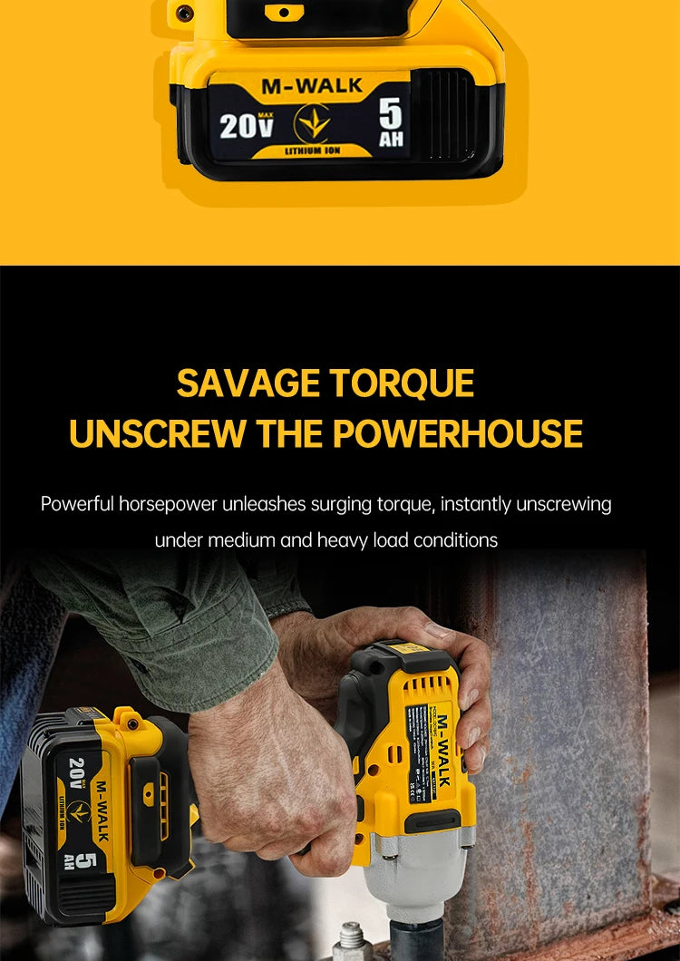 Brushless Impact Wrench 812N.m High Torque Cordless Electric Power Tool for Auto Repair/Construction For DeWalt 20V Battery Pin