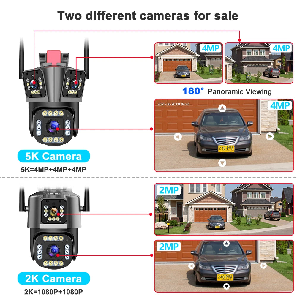 4K Dual Lens Camera Outdoor 10X Zoom PTZ 5K Triple Lens Security Cameras Auto Tracking 8K Four Lens Video Surveillance Webcam
