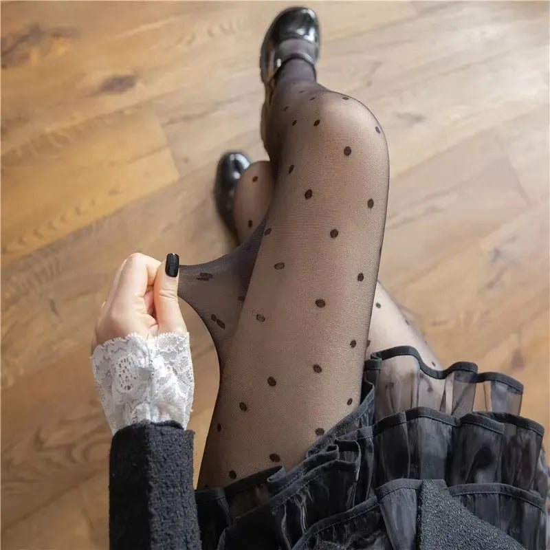 Thin Red Stockings Woman Heart-shaped Dots Sexy Pantyhose Breathable Comfortable Long Black Stockings for Women