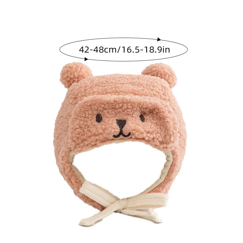 Cartoon Bear Plush Baby Hat Winter Polar Fleece Beanie Cap for Infant Korean Cute Warm Thicken Cotton Kids Ear Protection Hats