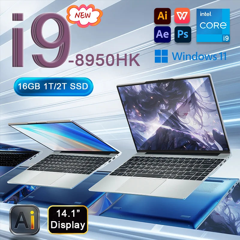 14.1" Windows 11 Pro intel core i9 8950hk 16GB RAM 1/2TB SSD gaming laptops 1920*1080 Notebook computer Office laptop