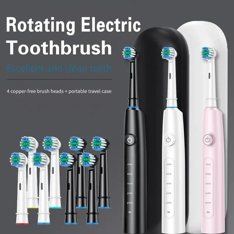 Electric Toothbrush Rechargeable Deep Clean Whitening Teeth for Adult Toothbrush Rotation Toothbrush with 4/8 Replacement Heads