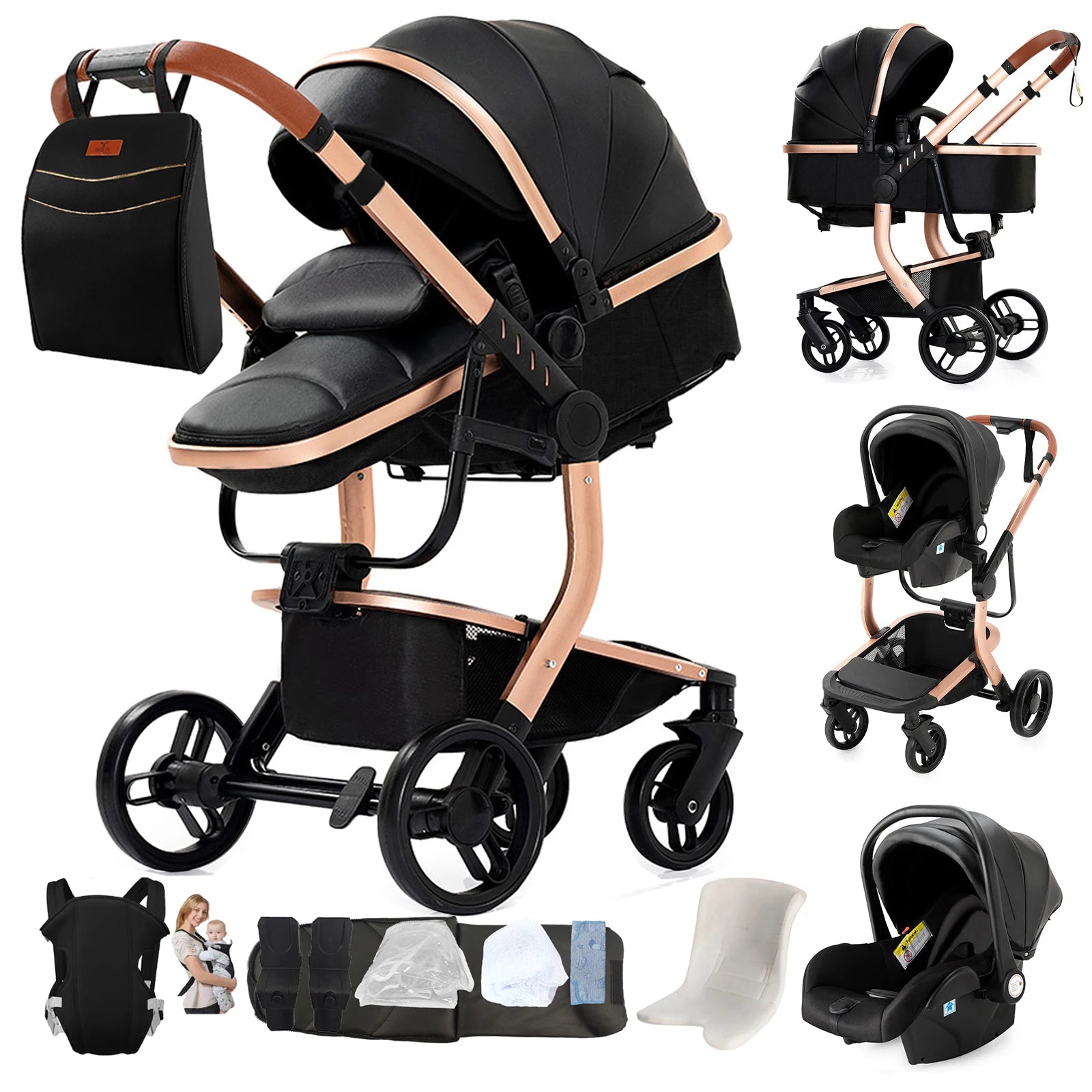 Magic ZC Lightweight stroller Baby stroller 3 in 1 Baby carriage strollers for baby light carts Baby carriage PU 3in1 stroller