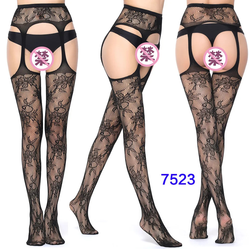 27 Style Women Fishnet Stockings Lingerie Black Jacquard Lace Belt Mesh Elastic Thigh High Stockings Female Spider Web Pantyhose