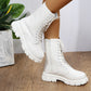 Boots Women 2022 Autumn Winter PU Leather White Ankle Boots Motorcycle Botines Female Chunky Heels Platform Boots Botas Mujer