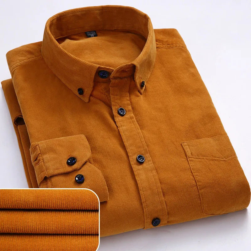Plus Size 6XL 2025 Autumn/Winter Warm Quality 100% Cotton Corduroy Long Sleeved Button Collar Casual Shirts For Men Comfortable