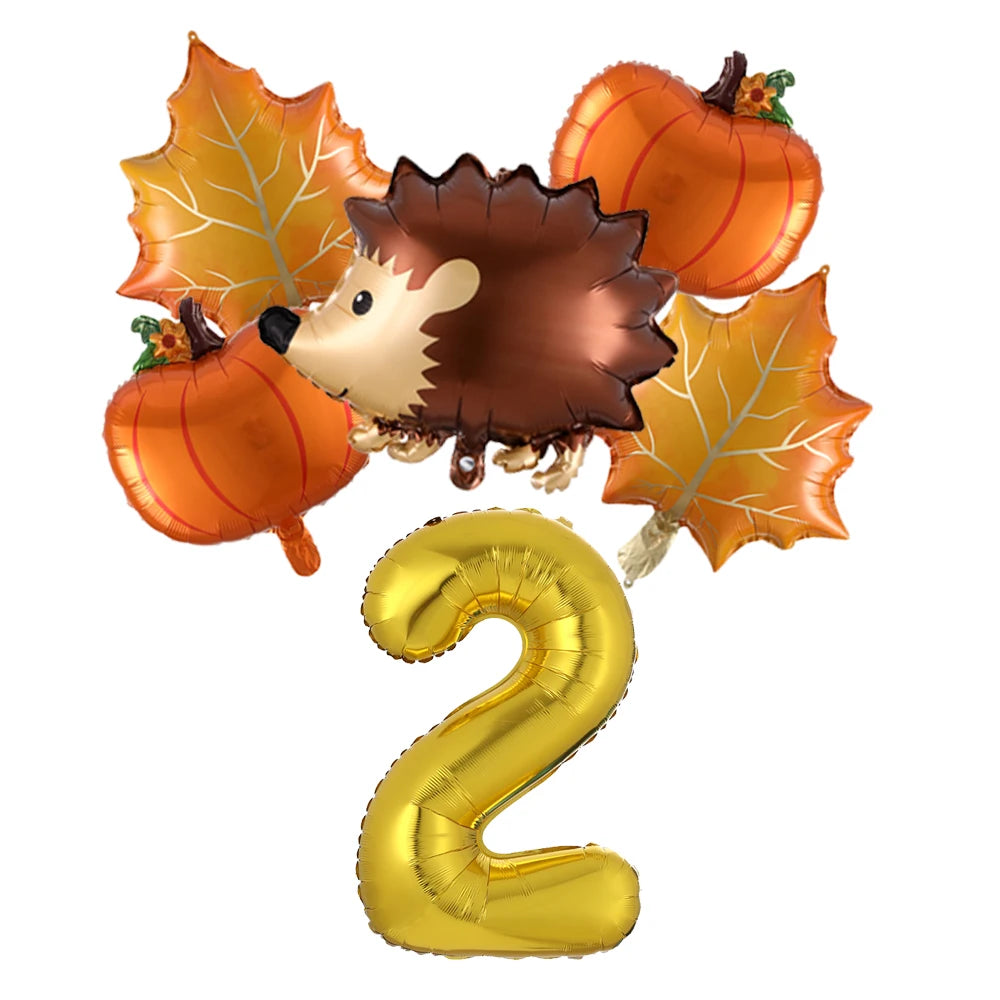 6Pcs Autumn Forest Animals Kids Birthday Party Decoration Squirrel Pine Cone Foil Balloon With 0-9 Number Ball Thanksgiving Gift